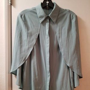 caped button front collar blouse